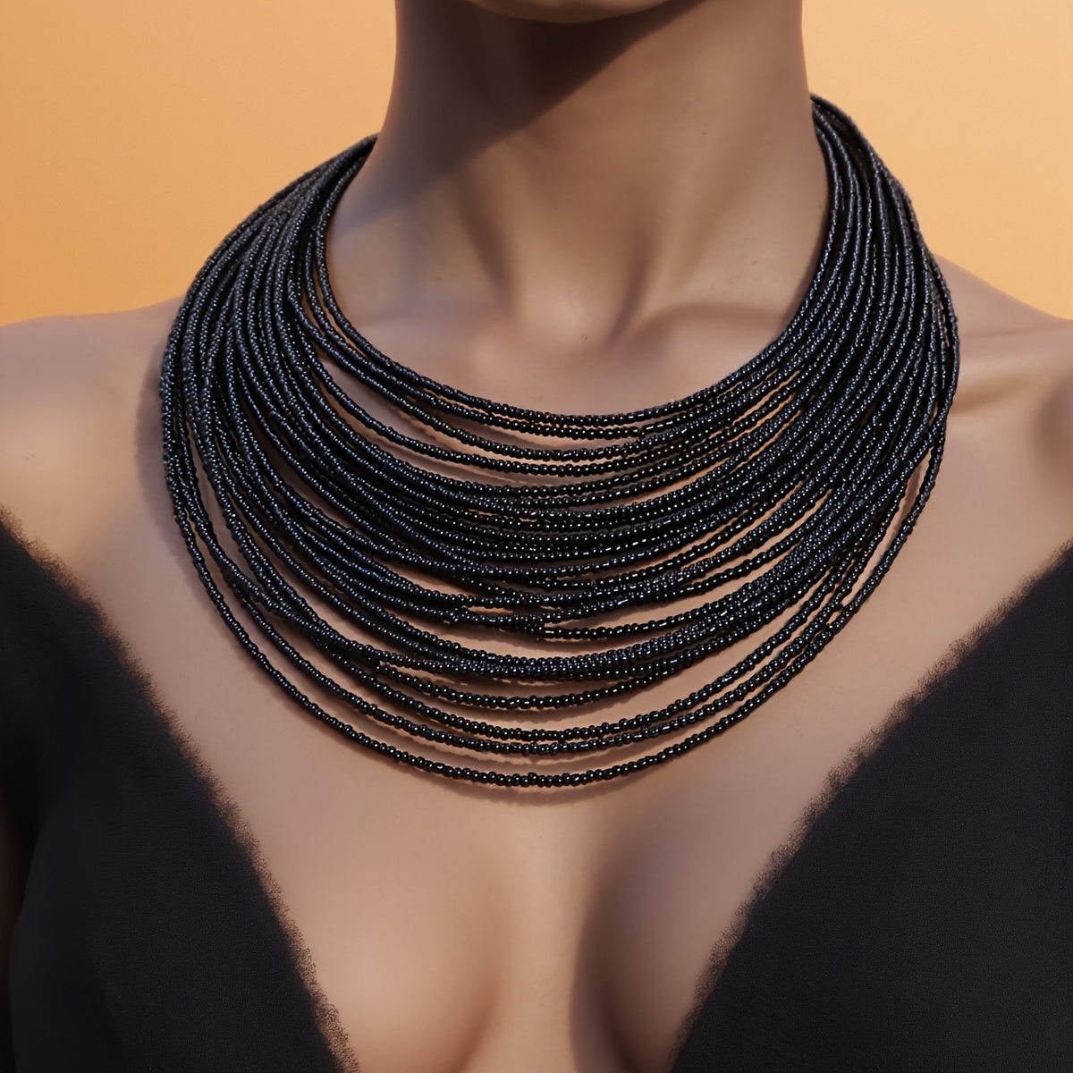 Boho Layer Beaded Necklace Vintage Style Seed Beads Vacation Wear Accessory